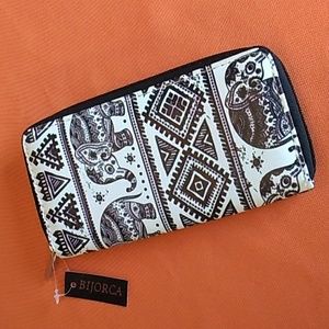 Bijorca Large Wallet - Black & White Elephants
